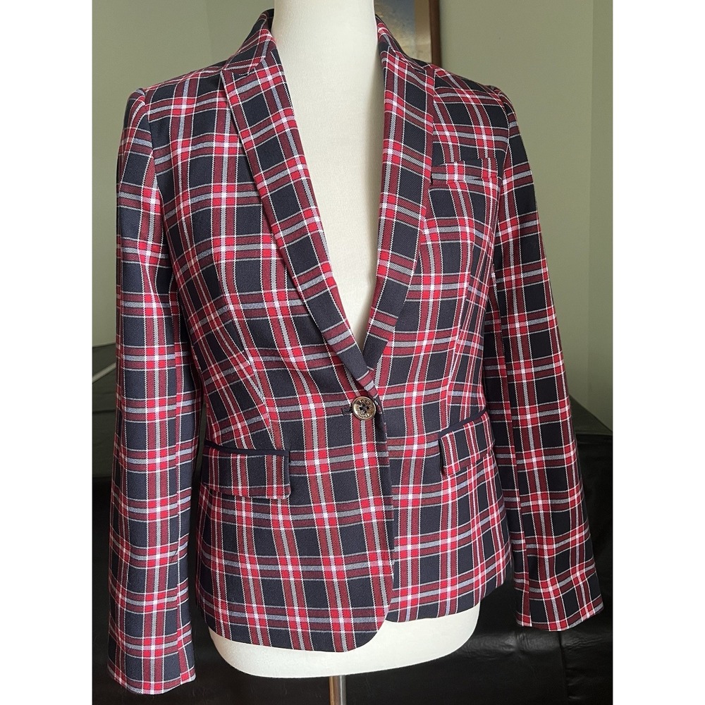 Womens Tommy Hilfiger Single Breasted Blazer Jacket Red/Blue Metallic Size 2